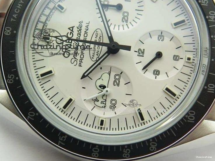 0429 Efficient Speedmaster JHF SS Snoopy Award 45th Anniversary White dial On SS Bracelet 8239